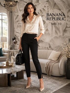 Banana Republic Sloan Black Ankle Pants Zip Hem Stretch Size 10